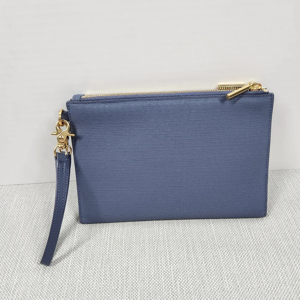 Dagne Dover Essentials Coated Canvas Blue Clutch Wallet Wristlet